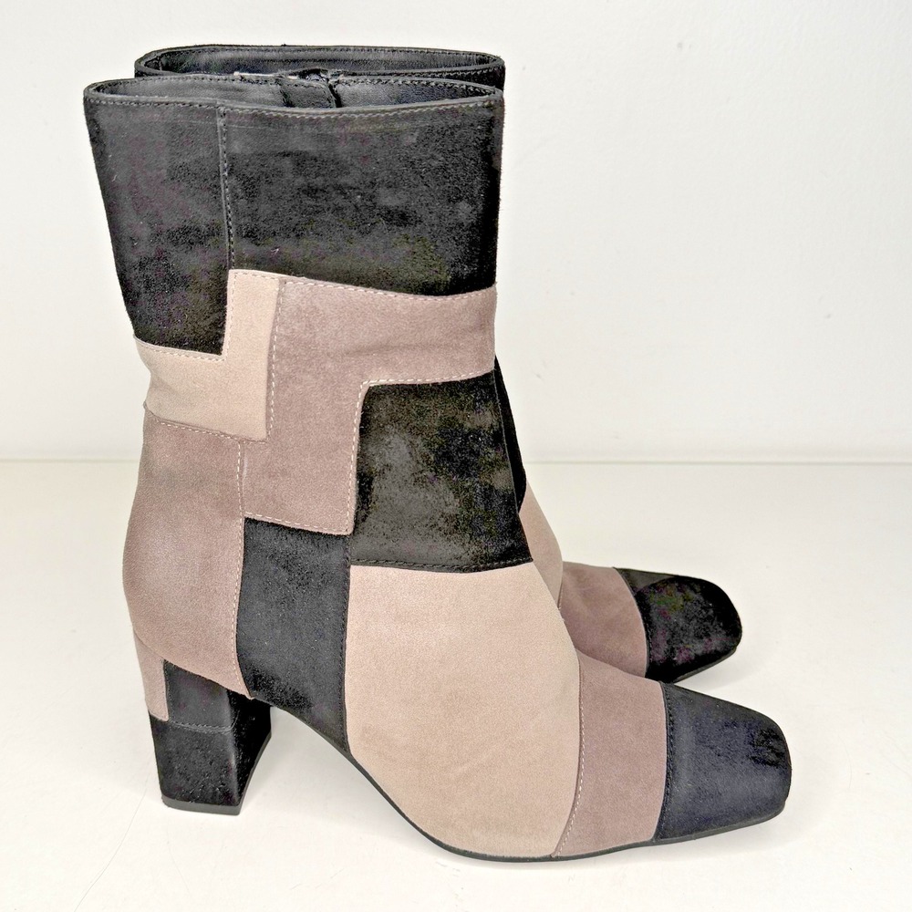 Seychelles Boots Womens 7.5 Gray Suede Colorblock Patchwork Ankle Booties Retro